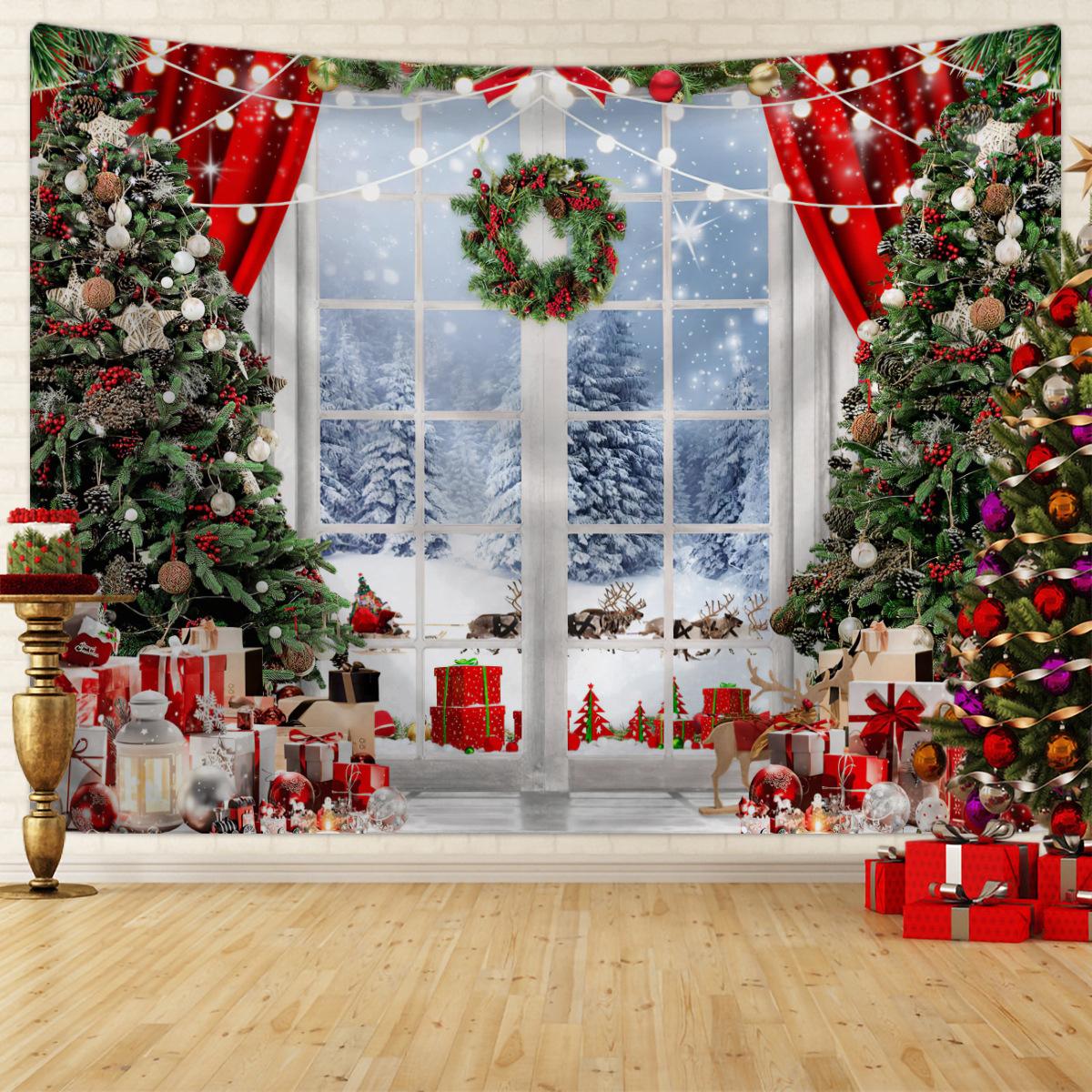 nordic christmas tapestry christmas tree snow scene photo background hanging cloth christmas event party decoration wall covering details Picture
