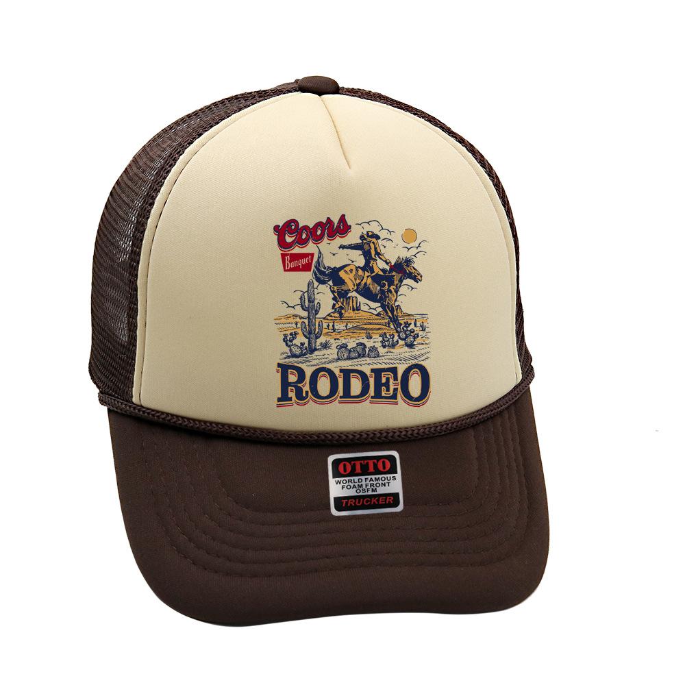 cross-border amazon rodeo trucker cap party denim printing sponge mesh cap summer female baseball hat details Picture