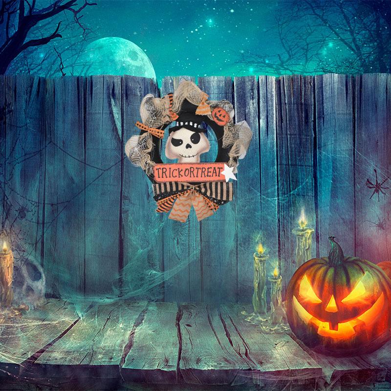 2024 cross-border in stock halloween vine ring garland interior decoration party skull pumpkin vine ring details Picture