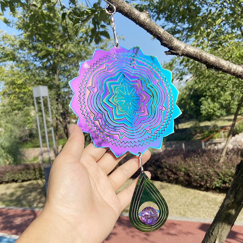 跨境热销彩色蜂鸟风转3D风旋转盘Wind Spinner北欧曼陀罗风铃挂件详情7