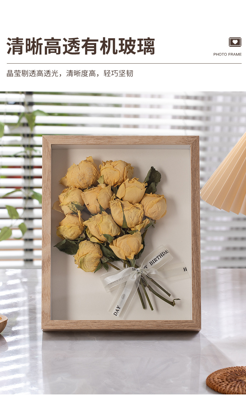 Three-dimensional hollow dried flower photo frame, 3CM handcrafted clay picture frame, display stand, preserved flower butterfly specimen frame, diy frame, artificial flower simulation hanging flower pic 5