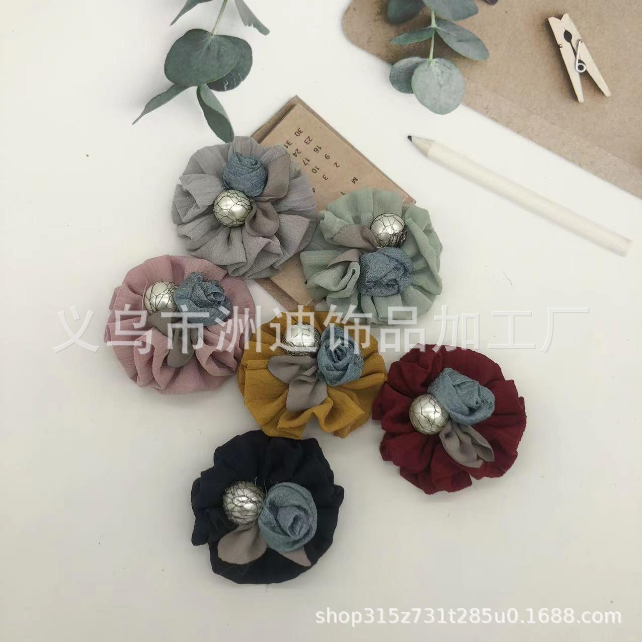 Korean Style Wrinkle Hand-Stitched Flower Bag Pearl Small Bag Flower Headwear Universal Accessories Flower
