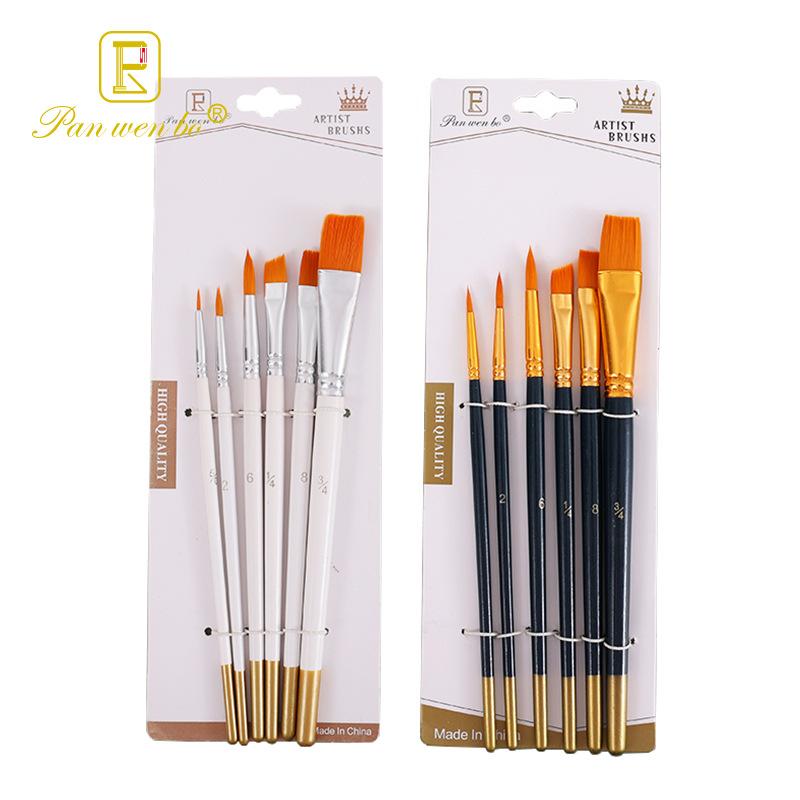 6 pcs white penholder wooden nylon hair brush gouache watercolor pen drawing hook line paint brush art diy oil painting brush set