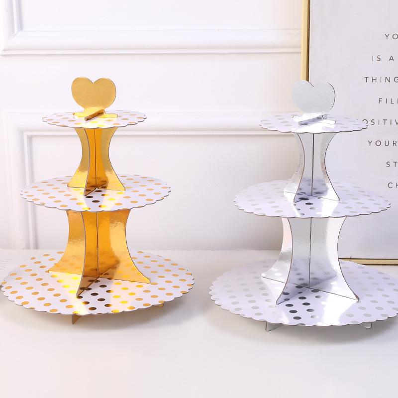new gilding corrugated dot cake stand three-layer paper cake picture birthday party decoration props