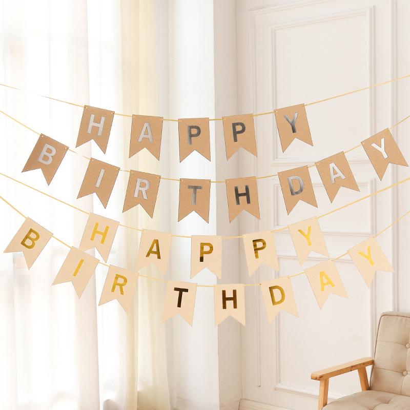 kraft paper gilding letters fishtail hanging flag happy birthday banner party garland decoration supplies full figure