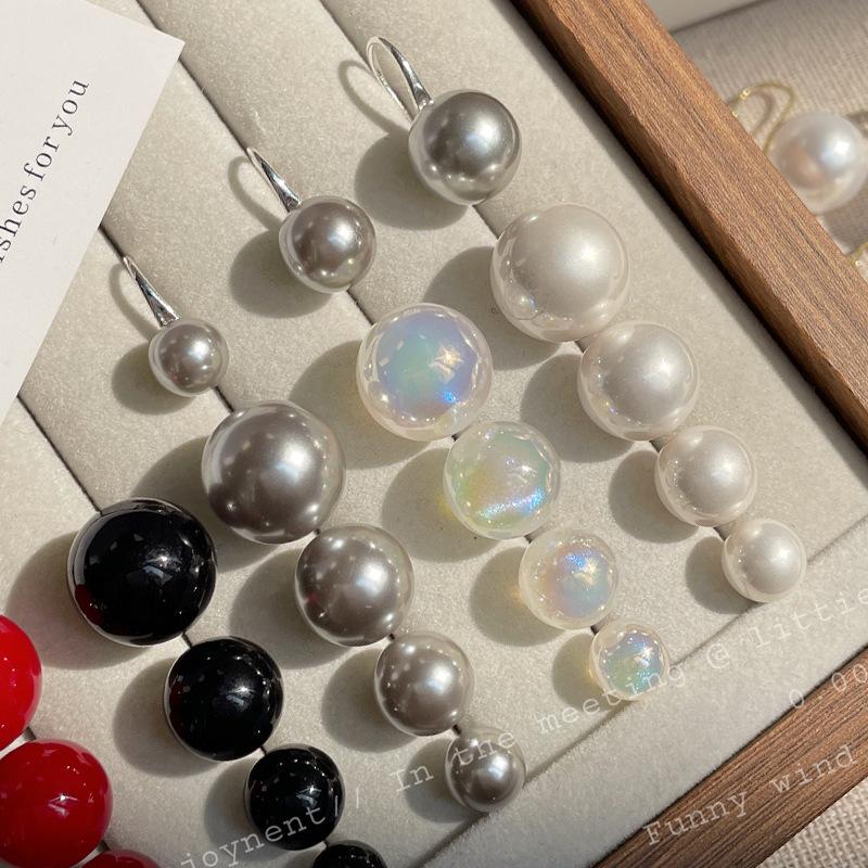 Pearl Earrings Niche Gray Large Pearl Earrings Earrings Ins Silver Pin Earrings Pearl Earrings High-Grade Wholesale