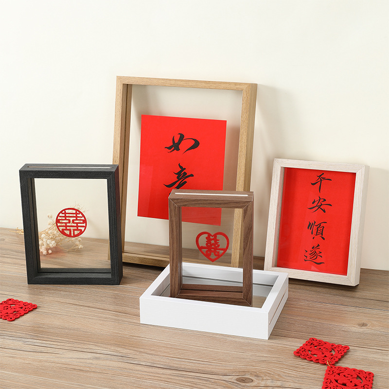 Creative wooden DIY photo frame and picture frame display stand decoration, simple and modern home photo display stand, storage, organization and beautification of living space, wooden photo frame details Picture
