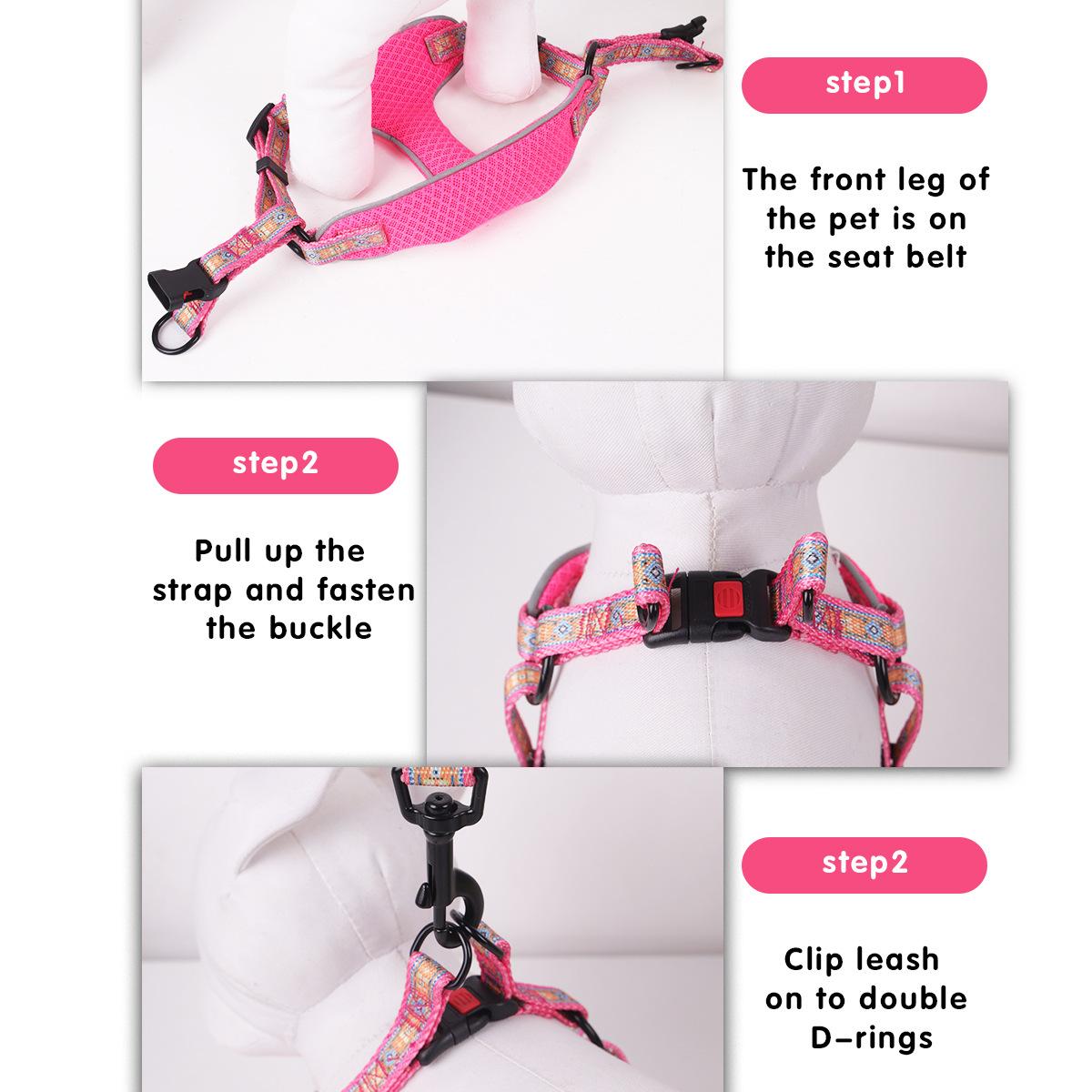 Amazon Pet Printing Chest and Back Dog Breathable Chest Strap Outing Dog Hand Holding Rope Anti-Lost Dog Leash details Picture