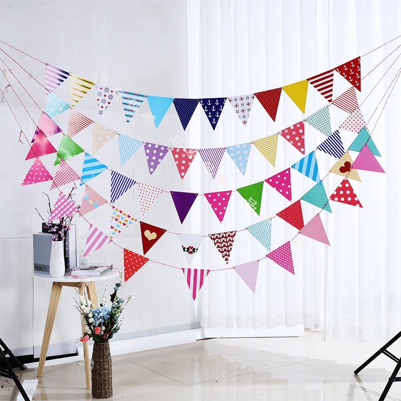 Kindergarten Baby Party Decoration Pennant Background Decoration Banner Latte Art Tent Decoration Triangle Hanging Flag