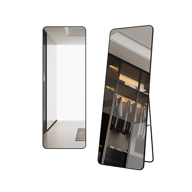 Full-length mirror, dressing floor mirror, home wall-mounted, popular female bedroom, aluminum alloy standing fitting mirror, smart makeup mirror, floor mirror details Picture