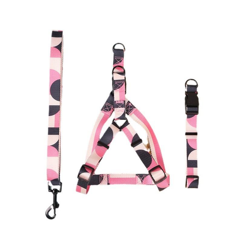 Cross-Border Hot Pet Abstract Chest and Back Suit Dog Ribbon Hand Holding Rope out Dog Leash Dog Collar Three-Piece Set Item Picture