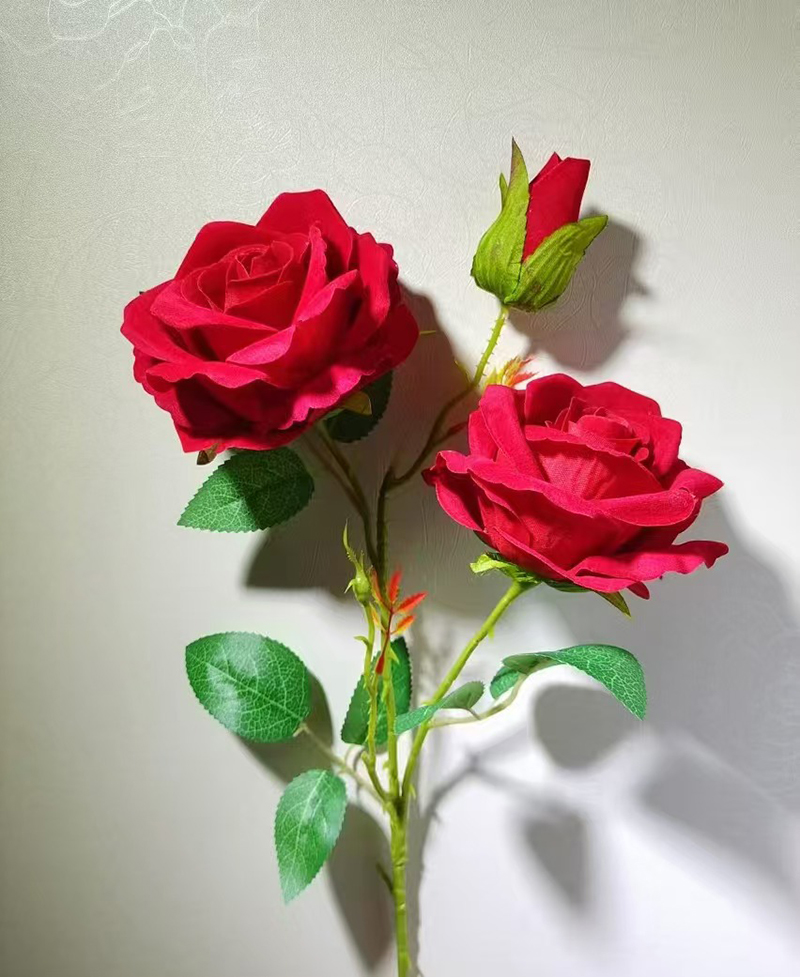 3头绒布玫瑰仿真花婚庆花假花婚礼堂餐桌插花摆件详情1