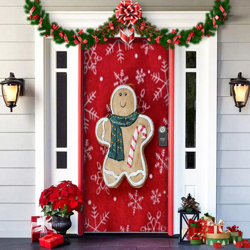 christmas face plate decoration green christmas background fabric christmas door shelter door hanging new year party decoration door set tapestry Application Scenario