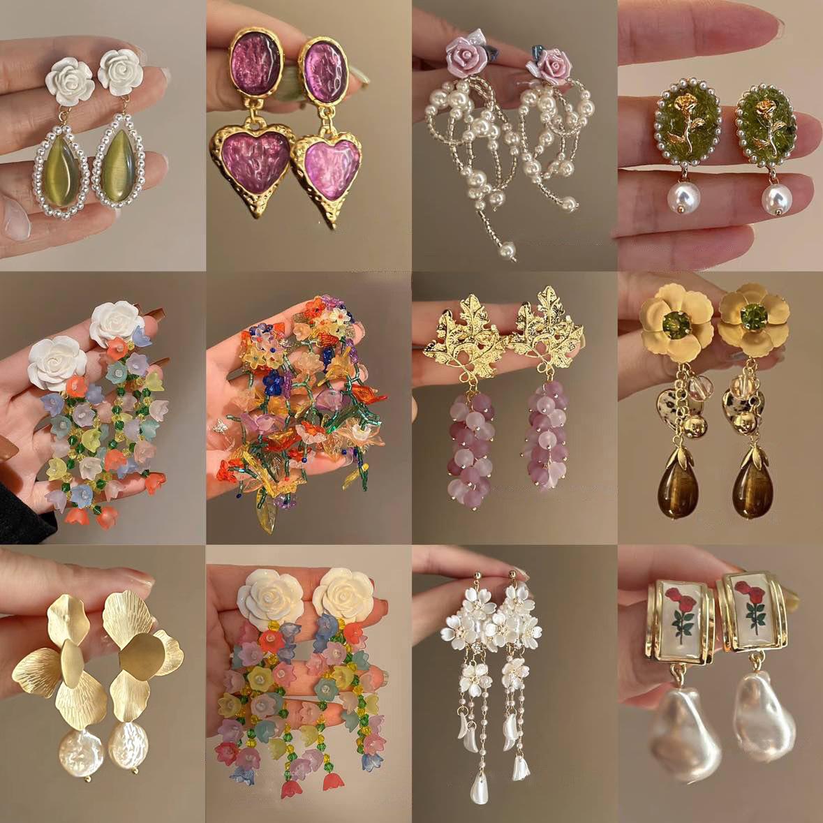 silver stud rhinestone-encrusted crystal pearl earrings european and american retro affordable luxury long earrings fresh sweet high-grade earrings for women full figure