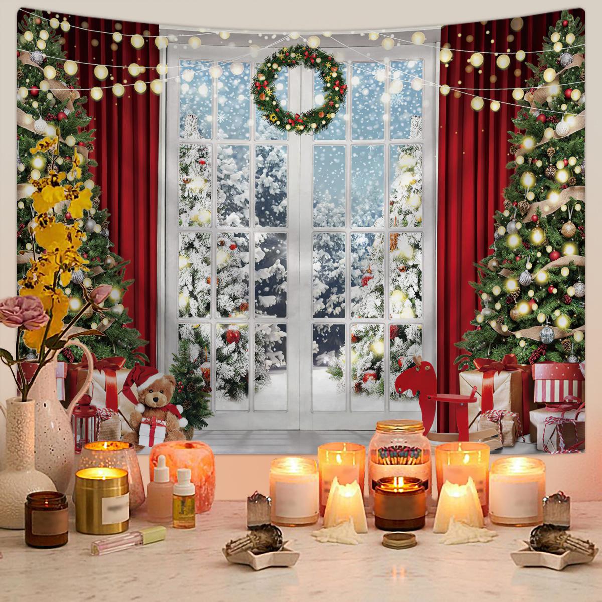 nordic christmas tapestry christmas tree snow scene photo background hanging cloth christmas event party decoration wall covering Specification drawing