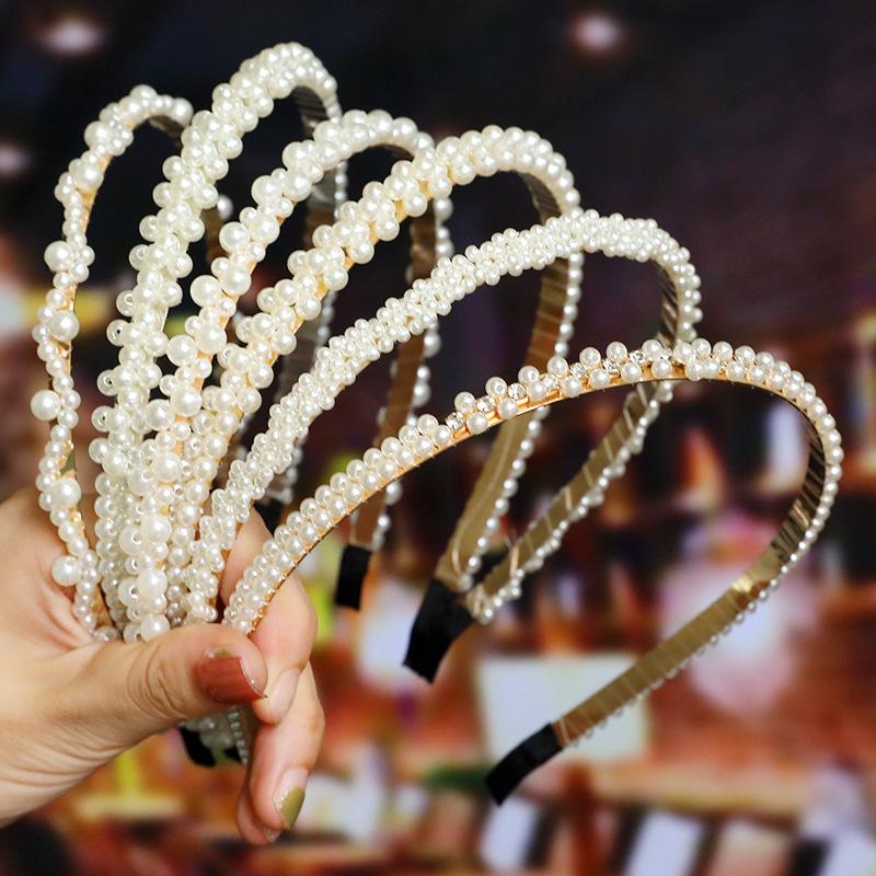 Bridal Hair Accessories Women's Hand-Woven Knotted Pearl Headband Japanese and Korean Style Headdress Bow Hair Clip Crown Headband details Picture