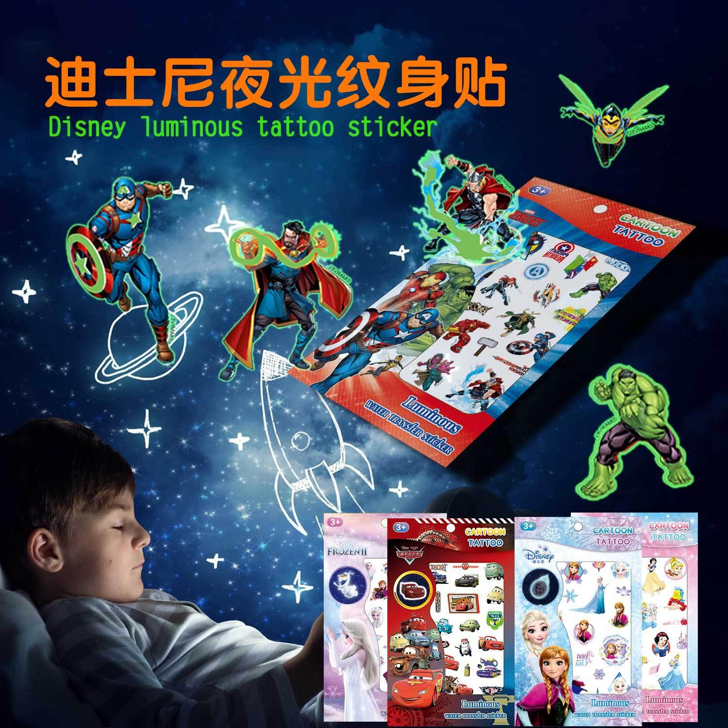 Marvel Genuine 2 Sheets of Superhero Luminous Tattoo Stiers Iron Man Ice Princess Cartoon Luminous Luminous Tattoo Stiers Paper details Picture