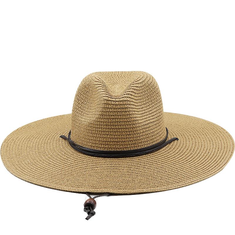 Spring and Summer Paper Woven Panama Straw Hat Wind Proof Rope Flat Brim Sun-Proof Beach Hat Korean Style Western Denim Hat full figure