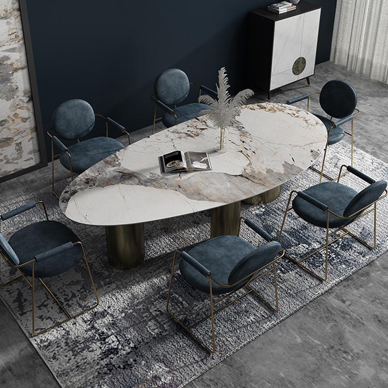 Designer Pandora Light Minimalist Stone Plate Dining Tables and Chairs Set Simple Modern Light Luxury High-End Oval Dining Table