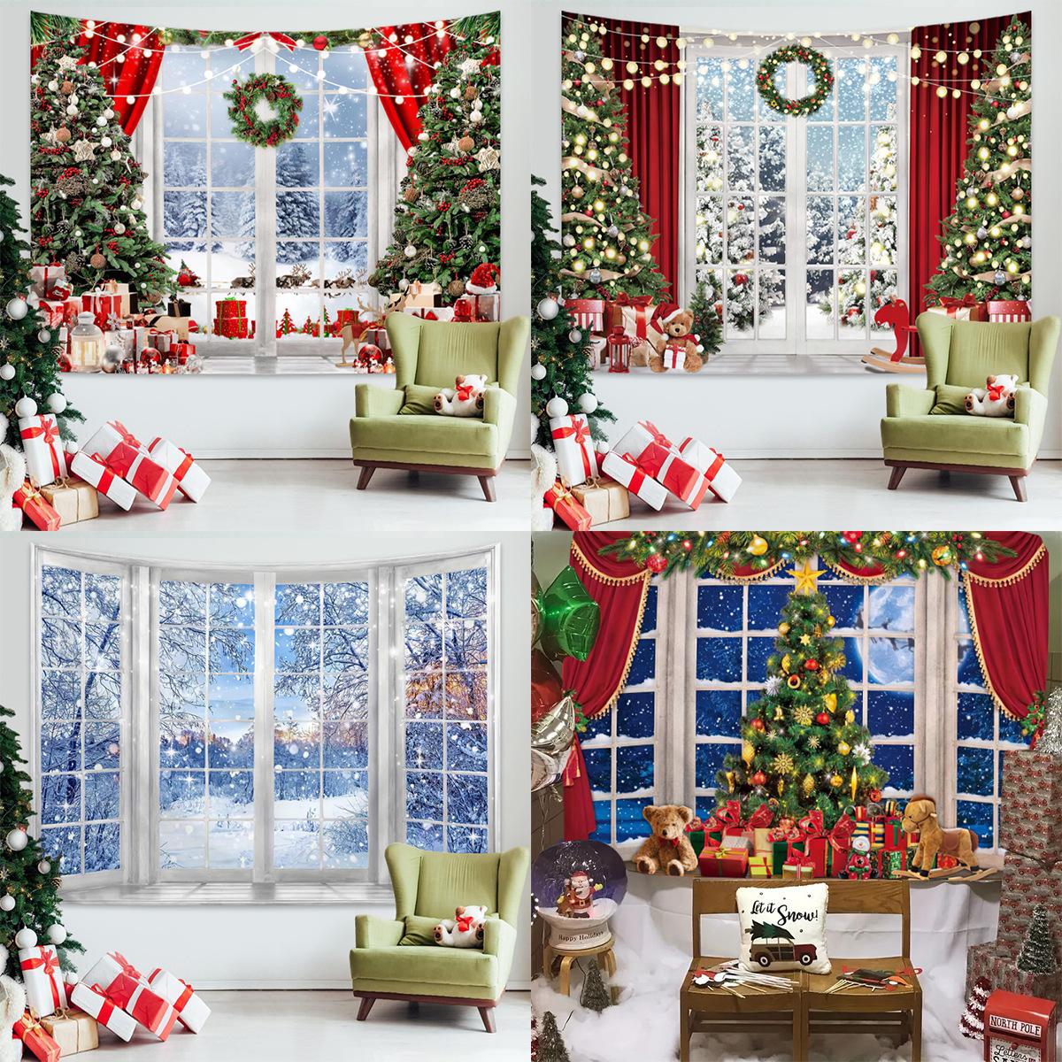 nordic christmas tapestry christmas tree snow scene photo background hanging cloth christmas event party decoration wall covering full figure