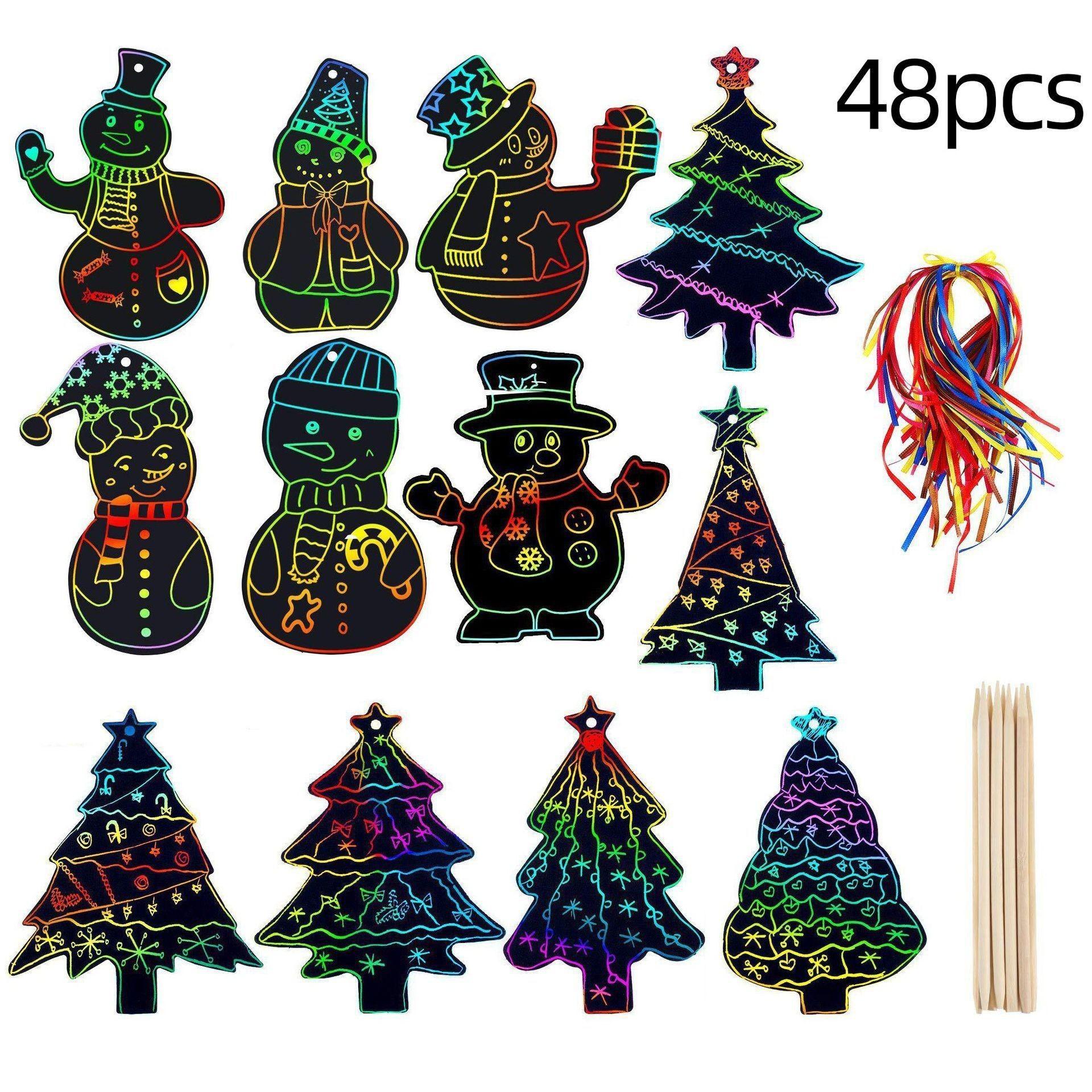 wholesale amazon shaped christmas art scratch art paper diy children's educational cartoon scraping painting bamboo stick colorful ropes details Picture