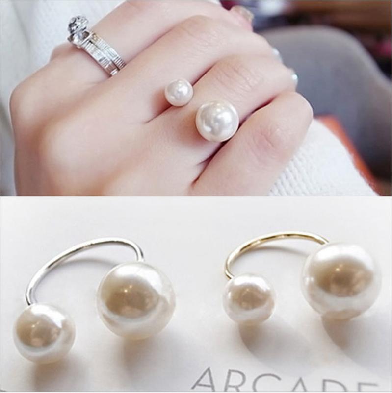 j588 korean ring size open-end pearl ring minimalist exaggerated ring double pearl ring for women