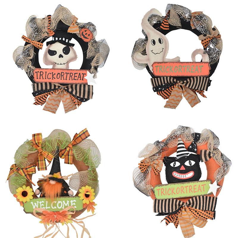 2024 cross-border in stock halloween vine ring garland interior decoration party skull pumpkin vine ring full figure