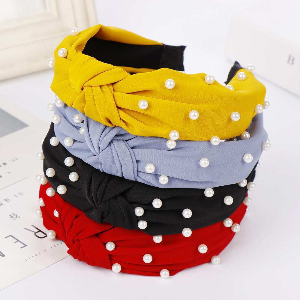 fabric wide brim hair pressing headband ins sweet pearl fabric headband knotted face washing hair accessories headband wholesale