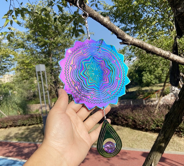 跨境热销彩色蜂鸟风转3D风旋转盘Wind Spinner北欧曼陀罗风铃挂件详情10