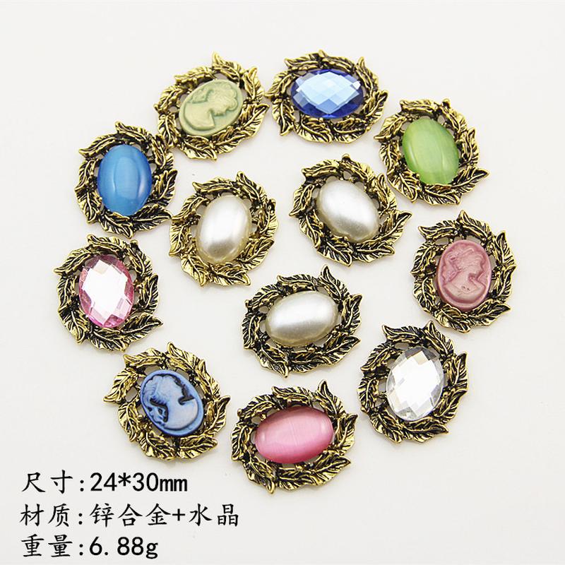 ancient & gold inlay 13 * 18mm pearl crystal leaves wild hair accessories rhinestone buckle diy alloy accessories full figure