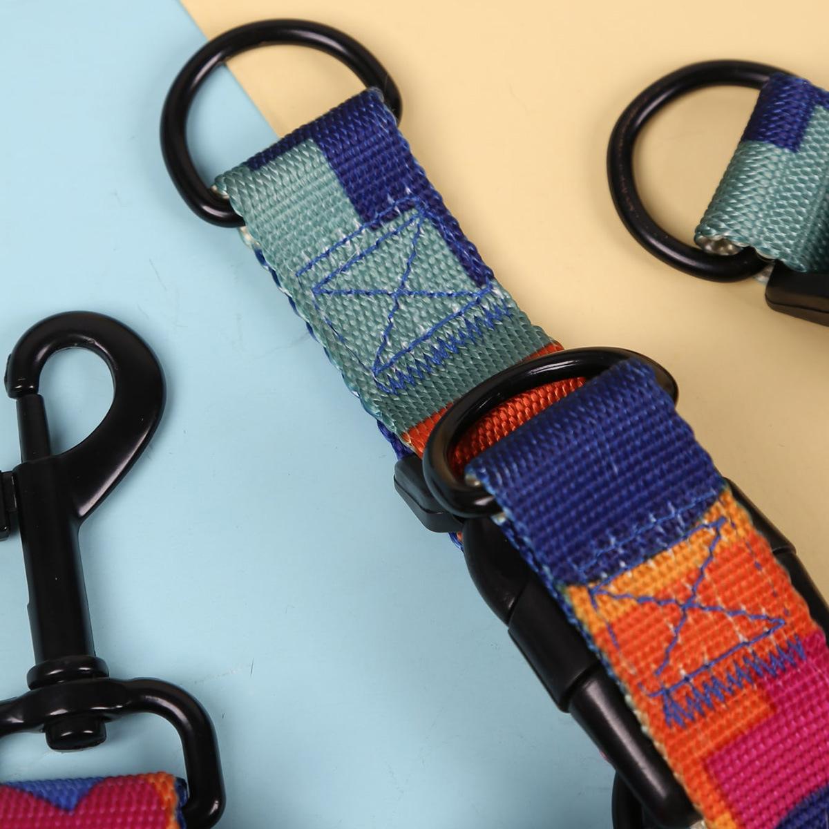 Cross-Border Hot Pet Abstract Chest and Back Suit Dog Ribbon Hand Holding Rope out Dog Leash Dog Collar Three-Piece Set Specification drawing