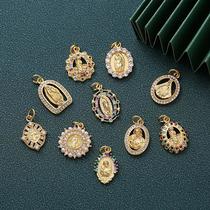 copper gold-plated micro inlaid zircon accessories sun goddess guanyin sickle pearl pendant diy necklace pendant