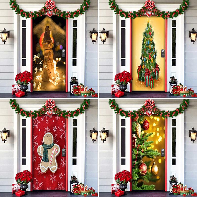 christmas face plate decoration green christmas background fabric christmas door shelter door hanging new year party decoration door set tapestry Specification drawing