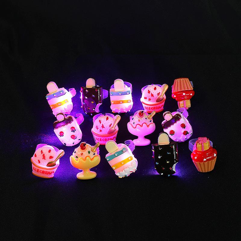 cross-border amazon hot selling soft rubber tpr ice cream led light children party resin children luminous ring full figure