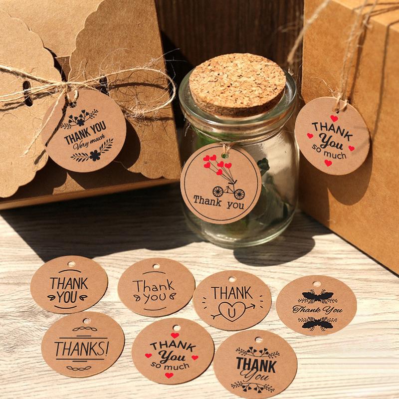 100 Pcs/Pack round Labels Craft Gift Labels with Hang Rope Natural Jute Twine Kraft Paper Hang Tag Labels details Picture