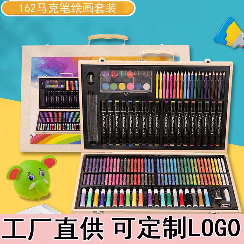 Manufacturers Supply Children 180 Wooden Box Brush Watercolor Pen Wholesale Child Drawing Crayon 162 Pencil Set