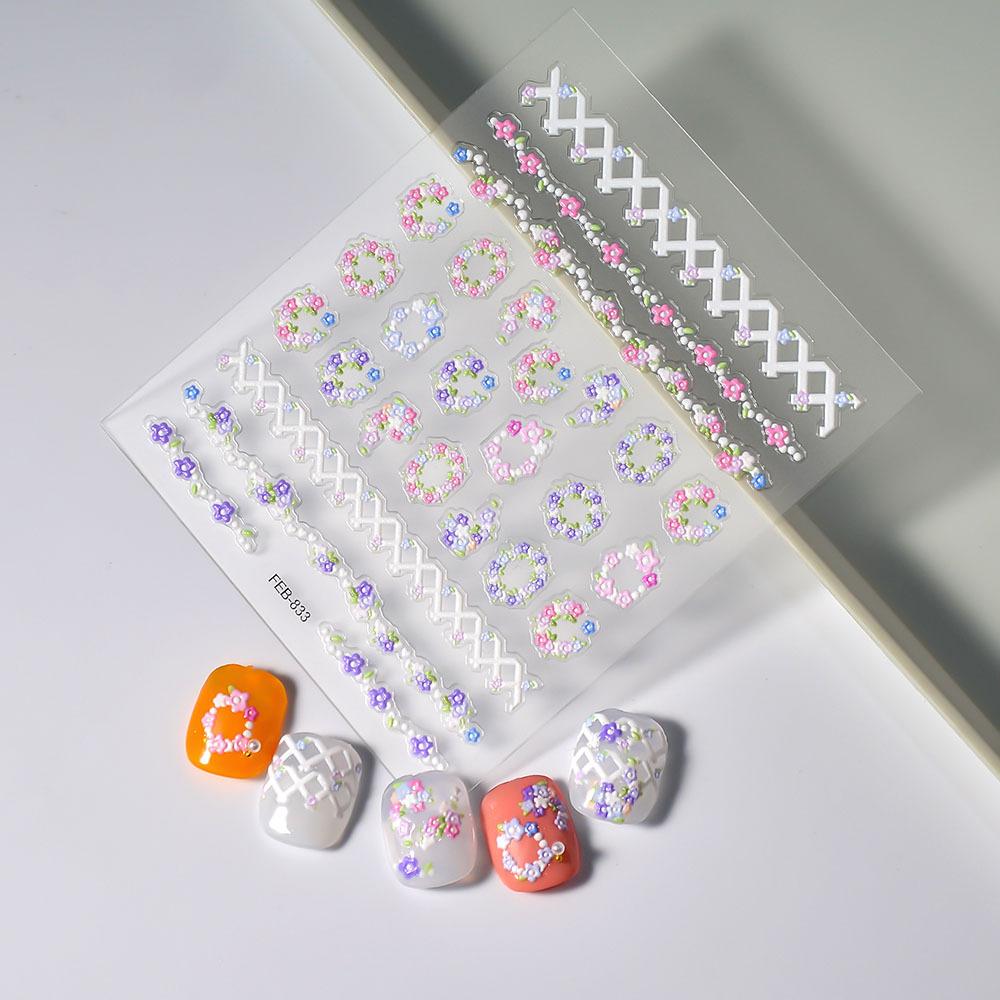 factory wholesale embossed nail stickers paper sweet hot fresh nail sticker 5d japanese spring garland stickers Specification drawing