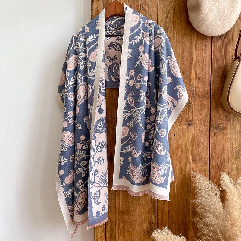 air-conditioned room shawl outdoor summer office blanket sofa blanket retro flower-like cashmere tassel warm scarf