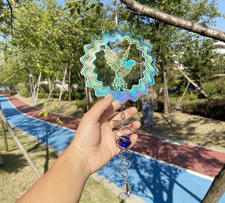 跨境热销彩色蜂鸟风转3D风旋转盘Wind Spinner北欧曼陀罗风铃挂件详情13