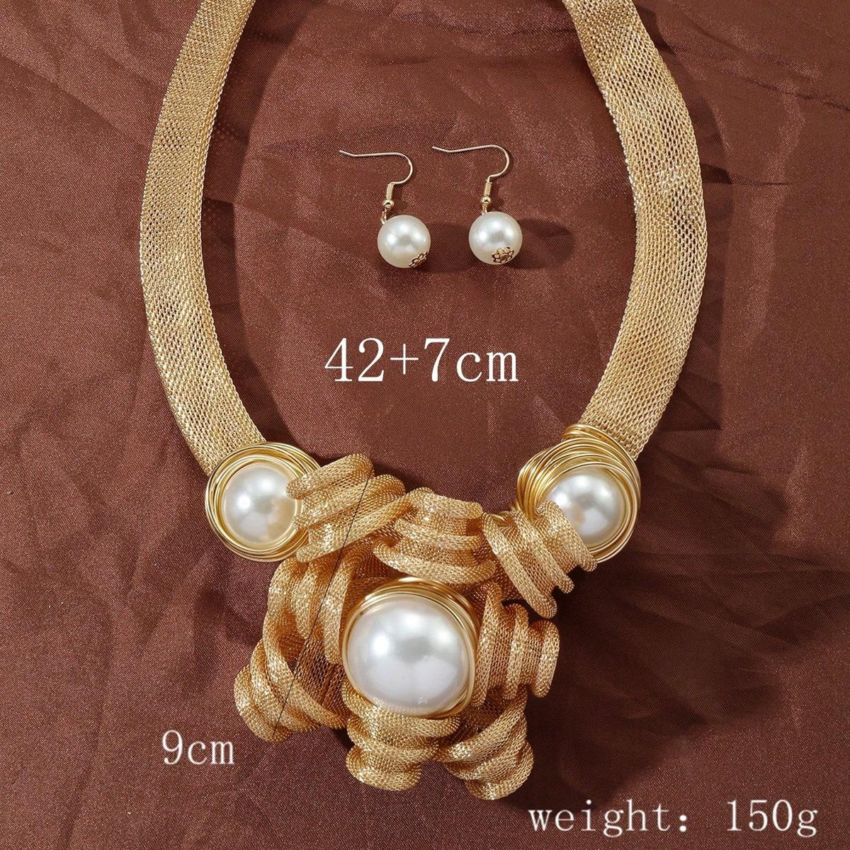 new cross-border middle east ornament suit fashion personality handmade woven pearl pendant necklace and earrings suite suit Application Scenario