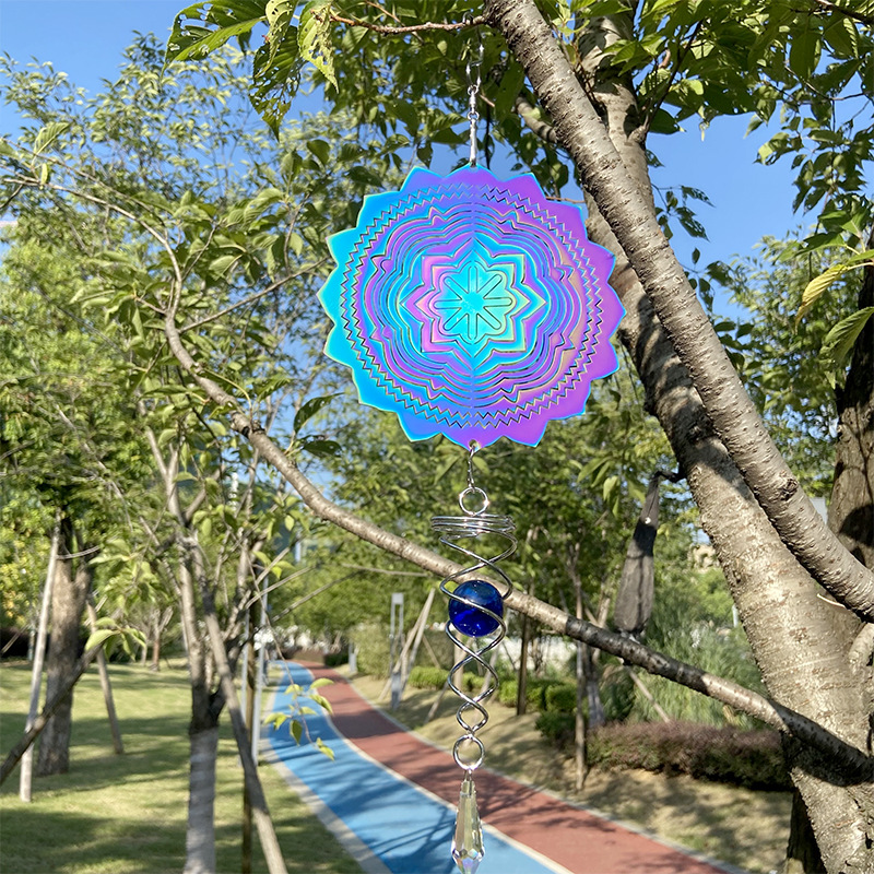 跨境热销彩色蜂鸟风转3D风旋转盘Wind Spinner北欧曼陀罗风铃挂件详情4