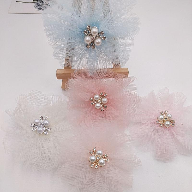 three pearl mesh fabric flowers hair accessories material children's hair band accessories clothing decoration