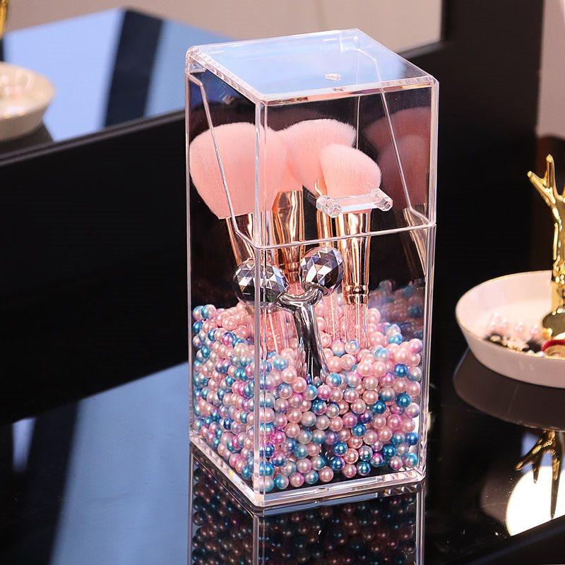 transparent makeup brush storage bucket dustproof cover eyebrow pencil makeup brush barrel desktop eyeliner storage bucket makeup brush storage box