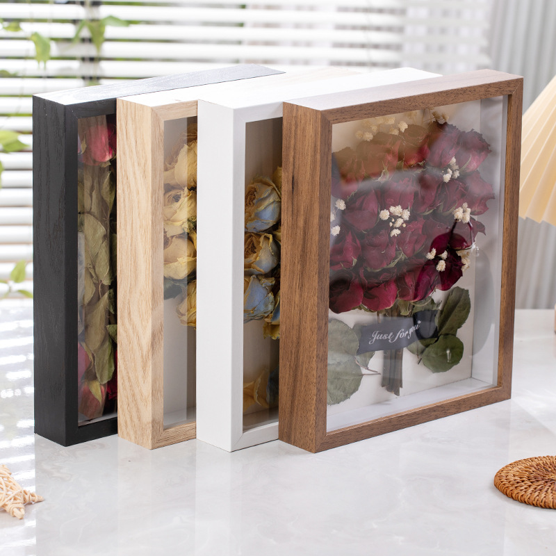 Three-dimensional hollow dried flower photo frame, 3CM handcrafted clay picture frame, display stand, preserved flower butterfly specimen frame, diy frame, artificial flower simulation hanging flower Specification image