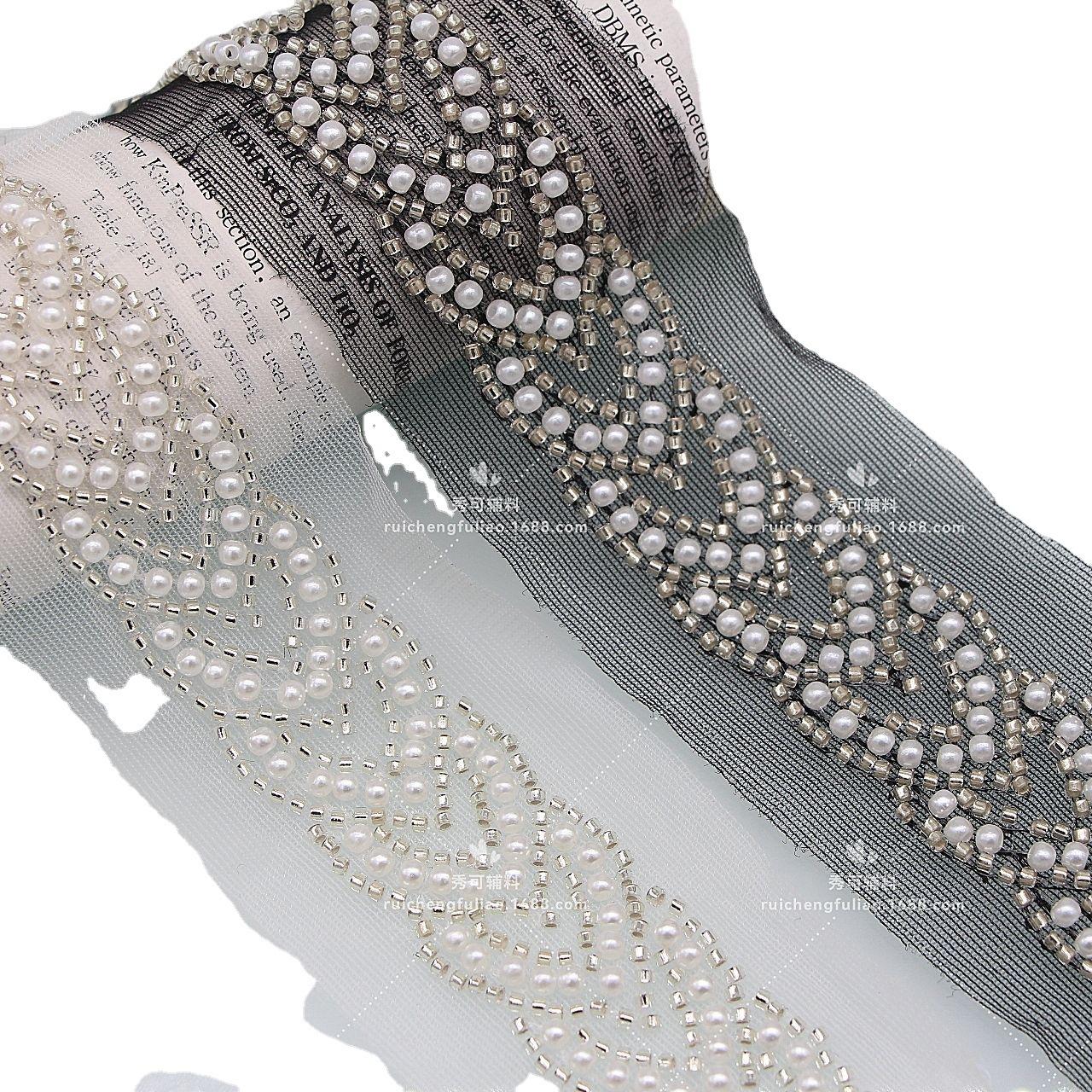 new mesh heavy industry bead lace peach heart pearl lace shoes and hat decoration classic style accessories handmade diy accessories Item Picture