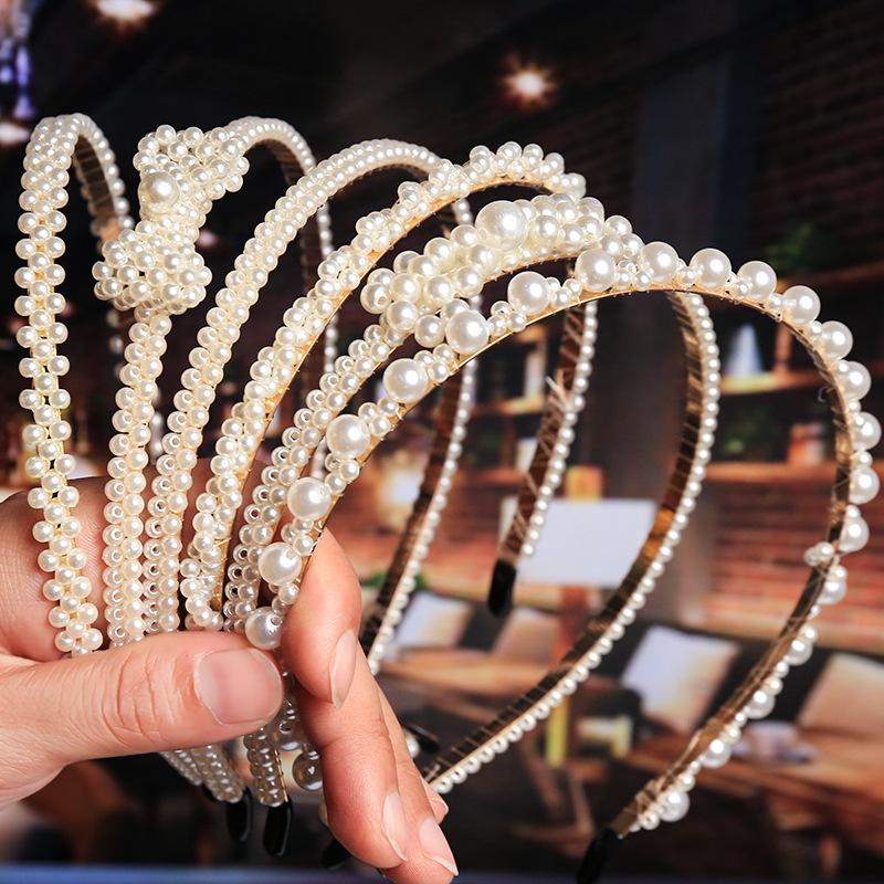 Bridal Hair Accessories Women's Hand-Woven Knotted Pearl Headband Japanese and Korean Style Headdress Bow Hair Clip Crown Headband Specification drawing