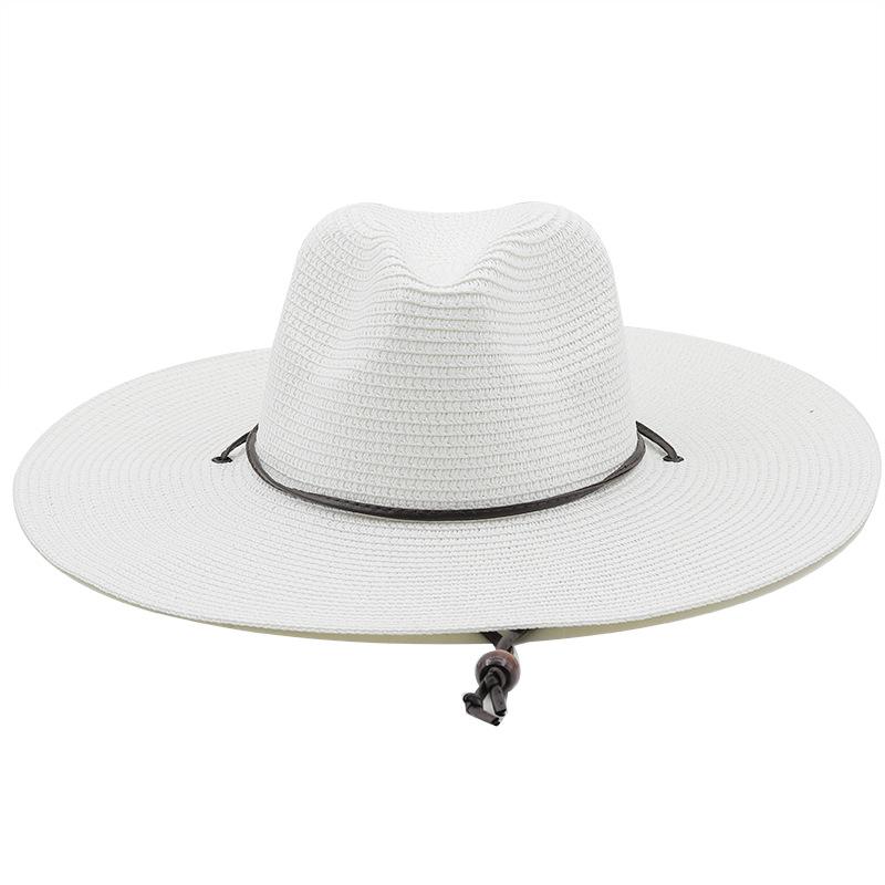 Spring and Summer Paper Woven Panama Straw Hat Wind Proof Rope Flat Brim Sun-Proof Beach Hat Korean Style Western Denim Hat Specification drawing