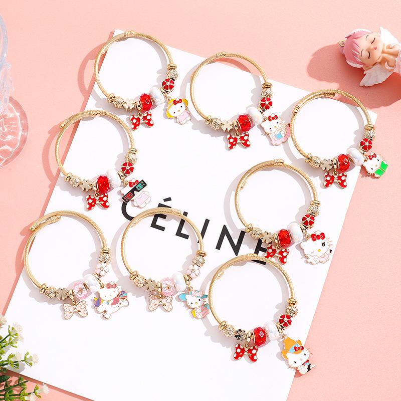pandora stainless steel bracelet fashion student diy cartoon bow pendant gold bracelet accessories