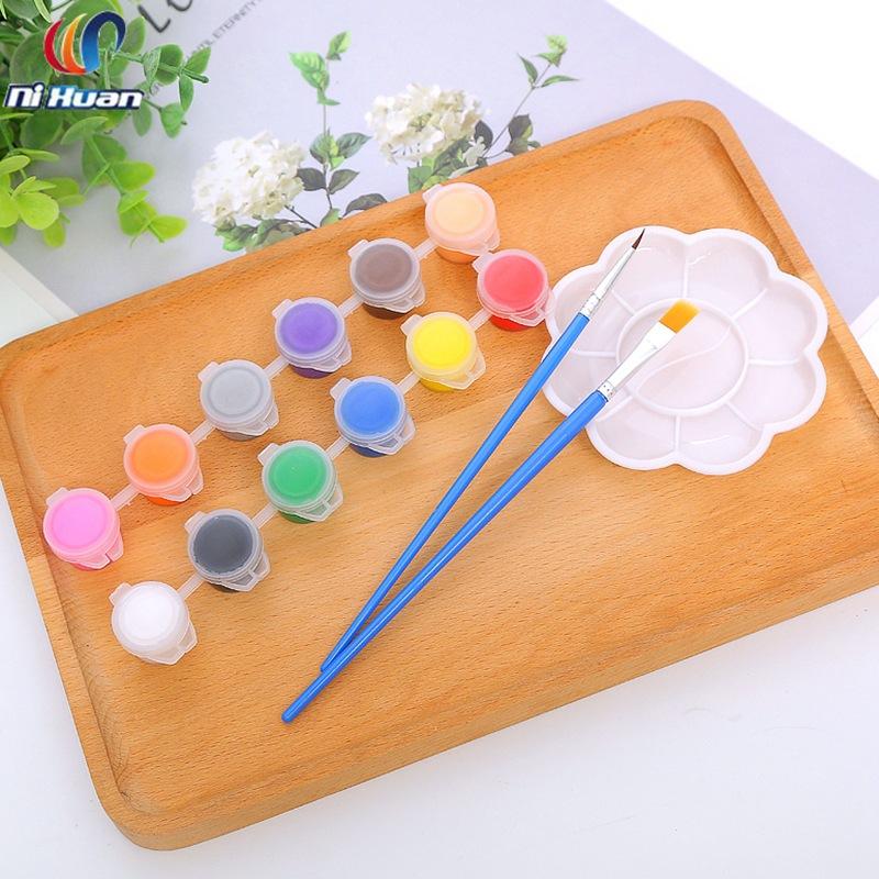 12 colors 3ml acrylic paint palette plaster doll coloring paint finger painting drawing board coloring diy graffiti