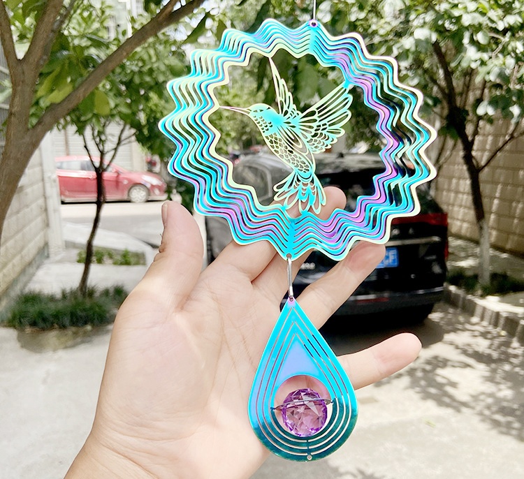 跨境热销彩色蜂鸟风转3D风旋转盘Wind Spinner北欧曼陀罗风铃挂件详情15